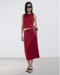 Mango - Linen Midi Skirt - Lyst