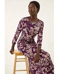 Roman - Roman Shadow Floral Stretch Midi Dress - Lyst