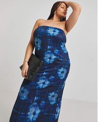 Simply Be - Printed Mesh Bandeau Maxi Dress - Lyst