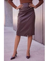 Roman - Roman Faux Leather Ruched Wrap Skirt - Lyst