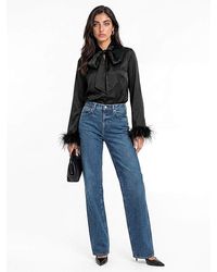 Lovedrobe - Feather Cuff Bow Satin Blouse - Lyst