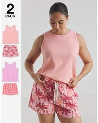 Simply Be - Sun Print 2 Pack Racer Vest Shortie Set - Lyst