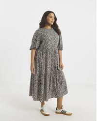 Simply Be - Spun Viscose Tiered Midi Dress - Lyst