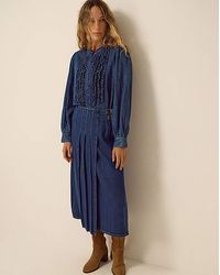 Monsoon - Kitty Denim Kilt Midi Skirt - Lyst