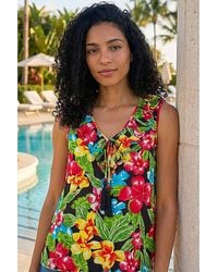 Roman - Roman Floral Print Tie Front Frill Top - Lyst