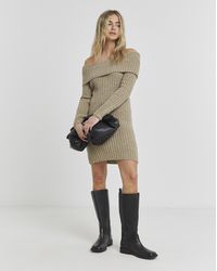 Simply Be - Rib Bardot Knitted Mini Dress - Lyst