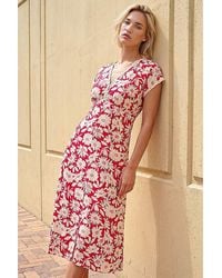 Roman - Roman Daisy Print Lace Trim Midi Dress - Lyst