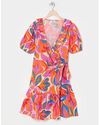Simply Be - Floral Mini Wrap Over Cotton Beach Dress - Lyst