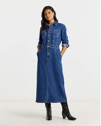 Simply Be - Button Midiaxi Denim Dress - Lyst