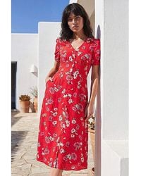 Roman - Roman Floral Ruched Sleeve Dress - Lyst