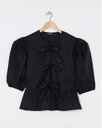 Simply Be - Tie Front Puff Sleeve Smock Top - Lyst