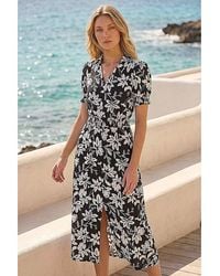 Roman - Roman Floral Shirred Collared Midi Dress - Lyst