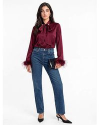 Lovedrobe - Feather Cuff Bow Satin Blouse - Lyst