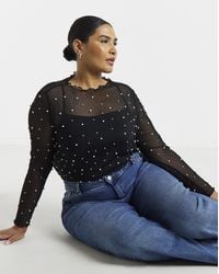 Simply Be - Long Sleeve Mesh Pearl Top - Lyst