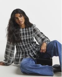 Simply Be - Check Shirred Seersucker Blouse - Lyst