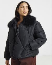 Simply Be - Faux Fur Collar Short Padded Coat - Lyst
