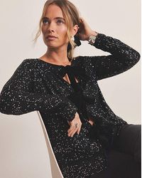 Simply Be - Bow Linear Sequin Cardigan - Lyst