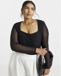 Simply Be - Mesh Square Neck Ls Top - Lyst