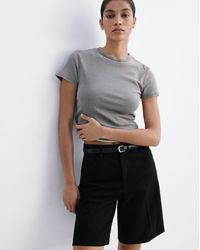Mango - High-Waist Straight-Fit Denim Shor - Lyst