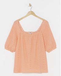 Simply Be - Coral Jersey Broderie Square Neck Top - Lyst
