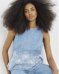 Simply Be - Chambray Palm Broderie Top - Lyst