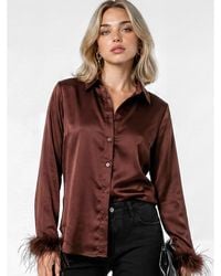 Lovedrobe - Feather Cuff Satin Shirt - Lyst