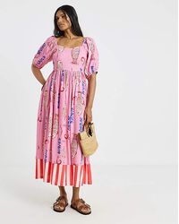 Simply Be - Sardine Print Linen Midi Dress - Lyst