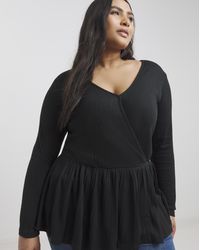 Simply Be - Ribbed Soft Touch Mock Wrap Top - Lyst