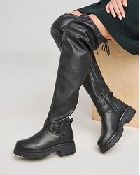 Simply Be - Over Knee Buckle Stretch Boot Wide S C - Lyst
