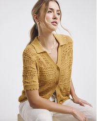 Simply Be - Pointelle Collared Knit Top - Lyst