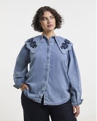 Simply Be - Blouse With Embroidered Collar - Lyst