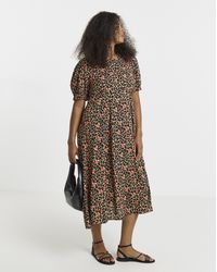 Simply Be - Printed Viscose Midi Dress - Lyst