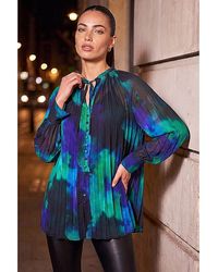 Roman - Roman Watercolour Tie Neck Blouse - Lyst