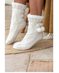 Pour Moi - Cosy Cable Knit Slipper Sock - Lyst