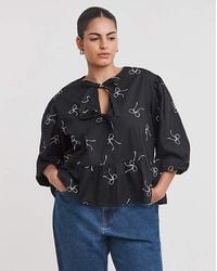 Simply Be - Embroidered Bow Front Blouse - Lyst