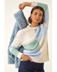 Roman - Roman Colour Block Cable Knit Jumper - Lyst