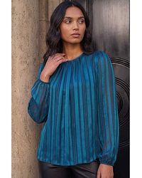 Roman - Roman Satin Stripe Pleated Top - Lyst