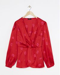 Simply Be - Print Satin Peplum Blouse - Lyst