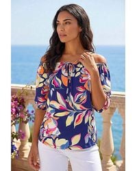 Roman - Roman Floral Print Bardot Stretch Top - Lyst