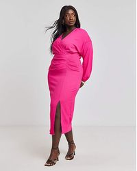 Simply Be - Textured Jersey Ruched Midi Dress - Lyst