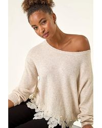 Roman - Roman Floral Lace Trim Knit Jumper - Lyst