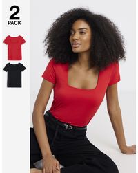 Simply Be - 2 Pack Soft Touch Square Neck Tops - Lyst