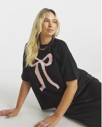 Simply Be - Bow Placement Print Knitted T-Shirt - Lyst