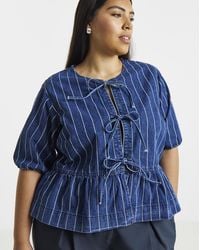 Simply Be - Striped Tie Peplum Blouse - Lyst