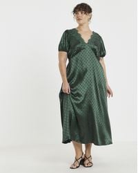 Simply Be - Gren Satin Lace Trim Tea Dress - Lyst