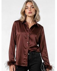 Lovedrobe - Feather Cuff Satin Shirt - Lyst