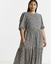 Simply Be - Spun Viscose Tiered Midi Dress - Lyst
