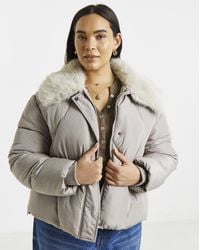 Simply Be - Faux Fur Collar Short Padded Coat - Lyst