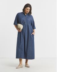 Simply Be - Short Sleeve Collared Denim Midaxi Dress - Lyst