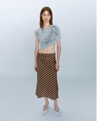 Mango - Gingham Skirt With Draped Detail - Lyst